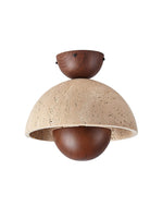 Load image into Gallery viewer, Wabi-Sabi Style Travertine and Wood Half-Sphere Ceiling Light