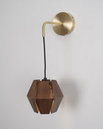 Cargar imagen en el visor de la Galería, Faceted Walnut and Brass Plug-In Wall Lamp product view 21