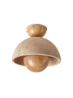 Load image into Gallery viewer, Wabi-Sabi Style Travertine and Wood Half-Sphere Ceiling Light