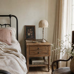 Bild in Gallery-Viewer laden, Pleated shade wooden table lamp on bedside table