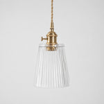 Cargar imagen en el visor de la Galería, Style L - Clear textured glass shade with antique brass E27 socket, front view