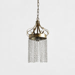 Cargar imagen en el visor de la Galería, Antique brass pendant light with clear crystal bead strands