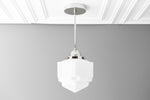 Load image into Gallery viewer, Geotower Glass Skyscraper Shade Art Deco Pendant Light – Vintage Ceiling Lamp for Dining Rooms, Kitchens and Offices