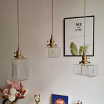Load image into Gallery viewer, Traditional Vintage Square Rectangle Ripple Glass Iron 1-Light Pendant Light For Living Room