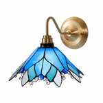 Cargar imagen en el visor de la Galería, Blue Stained Glass Wall Sconce With Curved Arm