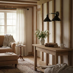 Cargar imagen en el visor de la Galería, Aplique doble de metal negro Conique con pantallas cónicas - Aplique industrial de pared para espejo