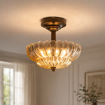 Bild in Gallery-Viewer laden, Vintage glass ceiling light illuminated in a warm interior