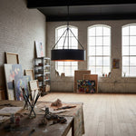 Load image into Gallery viewer, Dravik Contemporary Industrial Drum Pendant - Black Metal Pendant for Living or Dining Room U06