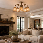 Charger l'image dans la visionneuse de galerie, Brass and Amber Glass Semi-Flush Ceiling Light
