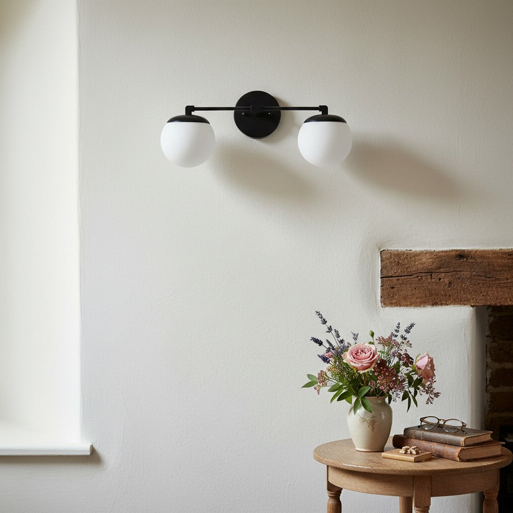 Glorica Glass Modern Wall Sconce – Contemporary 2-Globe Indoor Accent Lamp for Hallway