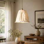 Bild in Gallery-Viewer laden, Gathered fabric pendant light above a rustic dining table