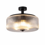 Load image into Gallery viewer, Black flush mount ribbed glass ceiling lamp