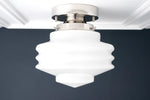 Load image into Gallery viewer, Geotower Glass Deco Globe Flush Mount – Ribbed Glass Ceiling Light for Interior Spaces