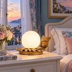 Charger l'image dans la visionneuse de galerie, Round Globe Perched Motif Brass Resin Table Lamp