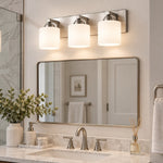 Charger l'image dans la visionneuse de galerie, Modern Metal Vanity Light with Glass Shades for Bathrooms