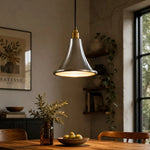 Charger l'image dans la visionneuse de galerie, Silver pendant light above dining table