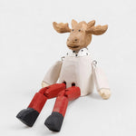 Cargar imagen en el visor de la Galería, Hand-carved wooden christmas reindeer with red legs ornament