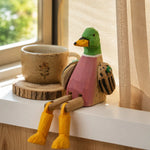 Cargar imagen en el visor de la Galería, Hand-carved wooden green head duck ornament styled on a tabletop edge