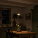 Load image into Gallery viewer, Botanical Glazed Ceramic Pendant Light with Brass-Tone Hardware - in an evening kitchen