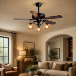 Cargar imagen en el visor de la Galería, Rustic Wood Ceiling Fan with Light