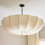 Load image into Gallery viewer, Traditional Japanese Round Iron Frame Fabric Shade 3/5 Light Chandelier For Living Room