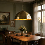 Bild in Gallery-Viewer laden, Large aged brass dome pendant light with chain suspension
