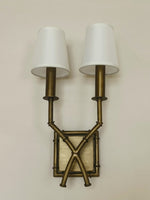 Load image into Gallery viewer, Vintage Fabric Wall Sconce – Double Drum Shade for Bedroom or Hallway