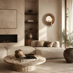 Cargar imagen en el visor de la Galería, Natural wood round mirror wall sconce with brass candle arm