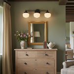 Bild in Gallery-Viewer laden, Opalume Metal Canopy Globe Vanity Sconce — Übergangs-Art-Deco-Wandleuchte