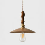 Cargar imagen en el visor de la Galería, Hammered brass pendant with walnut wood on white background