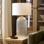 Load image into Gallery viewer, Bravira Ribbed Glass Table Lamp - Modern Lighting with Linen Shade