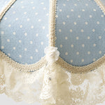 Load image into Gallery viewer, Blue lace shade fabric and trim detail