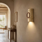 Cargar imagen en el visor de la Galería, Travertine wood ring wall sconce detail