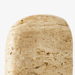 Cargar imagen en el visor de la Galería, Close detail of rounded travertine shade top with natural stone holes and grain