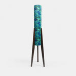 Bild in Gallery-Viewer laden, Emerald mosaic Liberty fabric tripod floor lamp with dark wood frame