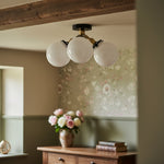 Load image into Gallery viewer, Glorica Glass Mid-Century Modern Globe Ceiling Light – Elegant Metal Semi-Flush Mount Lamp for Dining Rooms and Living Spaces