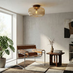 Cargar imagen en el visor de la Galería, Lámpara de techo de vidrio ámbar estriado Amberflow Retro – Montaje empotrado redondo para pasillos y entradas