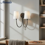 Cargar imagen en el visor de la Galería, Aplique de Pared Doble Clásico Moderno Roven con Brazos Curvos y Pantallas de Tela para Dormitorio y Pasillo