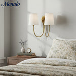 Cargar imagen en el visor de la Galería, Aplique de Pared Doble Clásico Moderno Roven con Brazos Curvos y Pantallas de Tela para Dormitorio y Pasillo