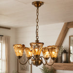 Load image into Gallery viewer, Amber Ruffle Glass Brass Chandelier