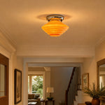 Charger l'image dans la visionneuse de galerie, vintage amber glass ceiling light in a warm hallway scene