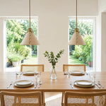 Bild in Gallery-Viewer laden, Leather pendant lights over a bright dining table