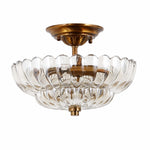 Charger l'image dans la visionneuse de galerie, Floral Brass and Amber Glass Semi-Flush Ceiling Light