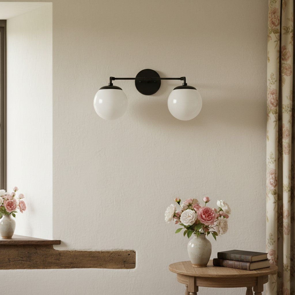 Aplique de pared de vidrio Glorica: lámpara de tocador vintage moderna