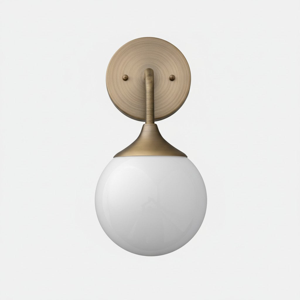 Aplique de pared de vidrio Glorica - Lámpara de globo esmerilado con aplique de latón