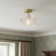 Plafonnier semi-encastré en verre côtelé Rivora - Luminaire de ferme moderne pour chambre et couloir U09