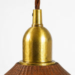 Bild in Gallery-Viewer laden, Brass lamp holder and carved wood shade connection detail