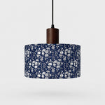Bild in Gallery-Viewer laden, Blue floral patterned fabric drum pendant light, 25 cm shade
