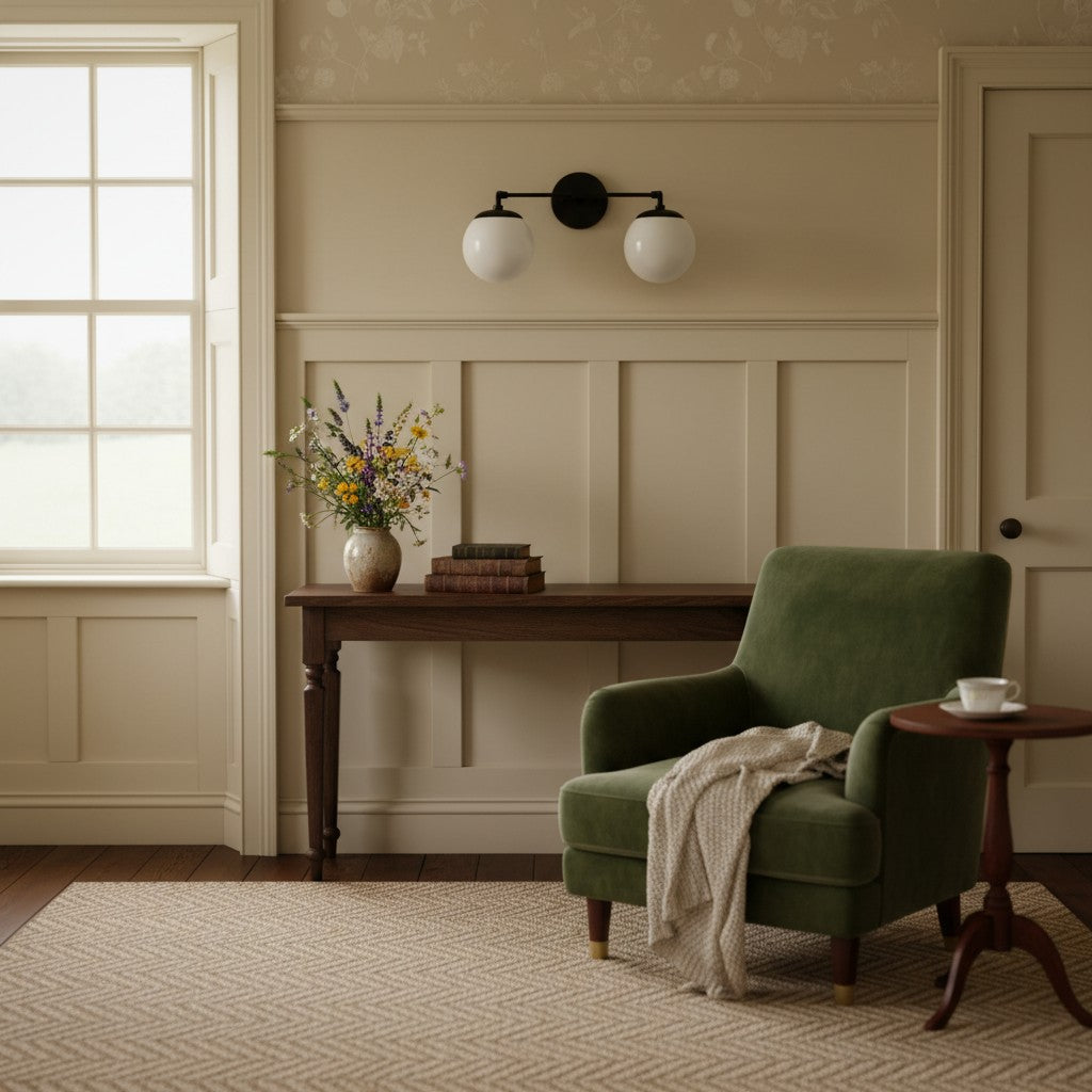 Aplique de pared de vidrio Glorica: lámpara de tocador vintage moderna