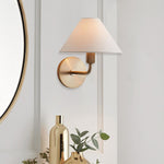 Load image into Gallery viewer, Gilda Fabric Drum Shade Wall Sconce - Modern Brass Accent Light for Bedroom and Hallway